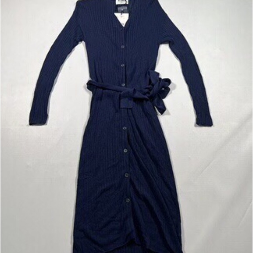 MOUSSY BLACK NWT Navy Ribbed Rayon Belted Maxi Dress Free Size Japanese